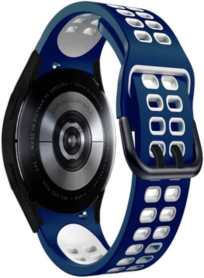 Dado Two Color Silicone Replacement Band Compatible with Samsung Galaxy Watch 6 Classic 47/43mm | 5 Pro 45mm | 4 Classic 46/42mm | Watch 6/5/4 44/40mm, No Gap curved end strap (Midnight Blue White)